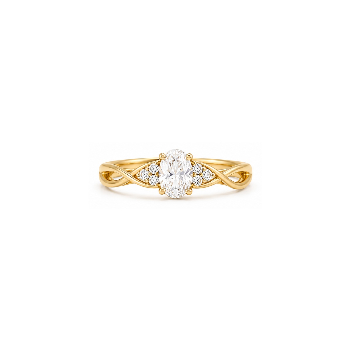 14K solid yellow-gold oval moissanite engagement ring front view