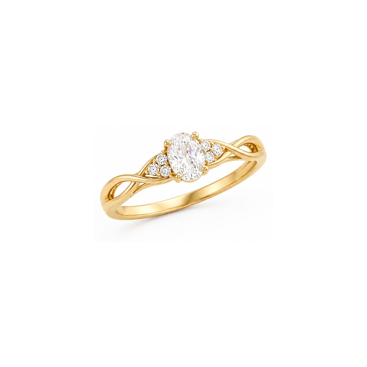 14K solid yellow-gold oval moissanite engagement ring right three quarter